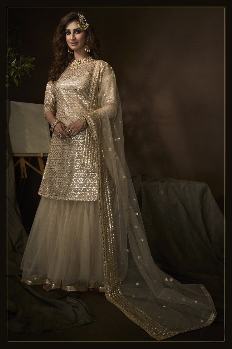 Amazon.com: ETHNIC EMPORIUM Ready to wear Short Kurti Stylish Net Pakistani  Pants Style Sequin Sliver work Muslim party Suit 6546 (M, beige) :  Clothing, Shoes & Jewelry